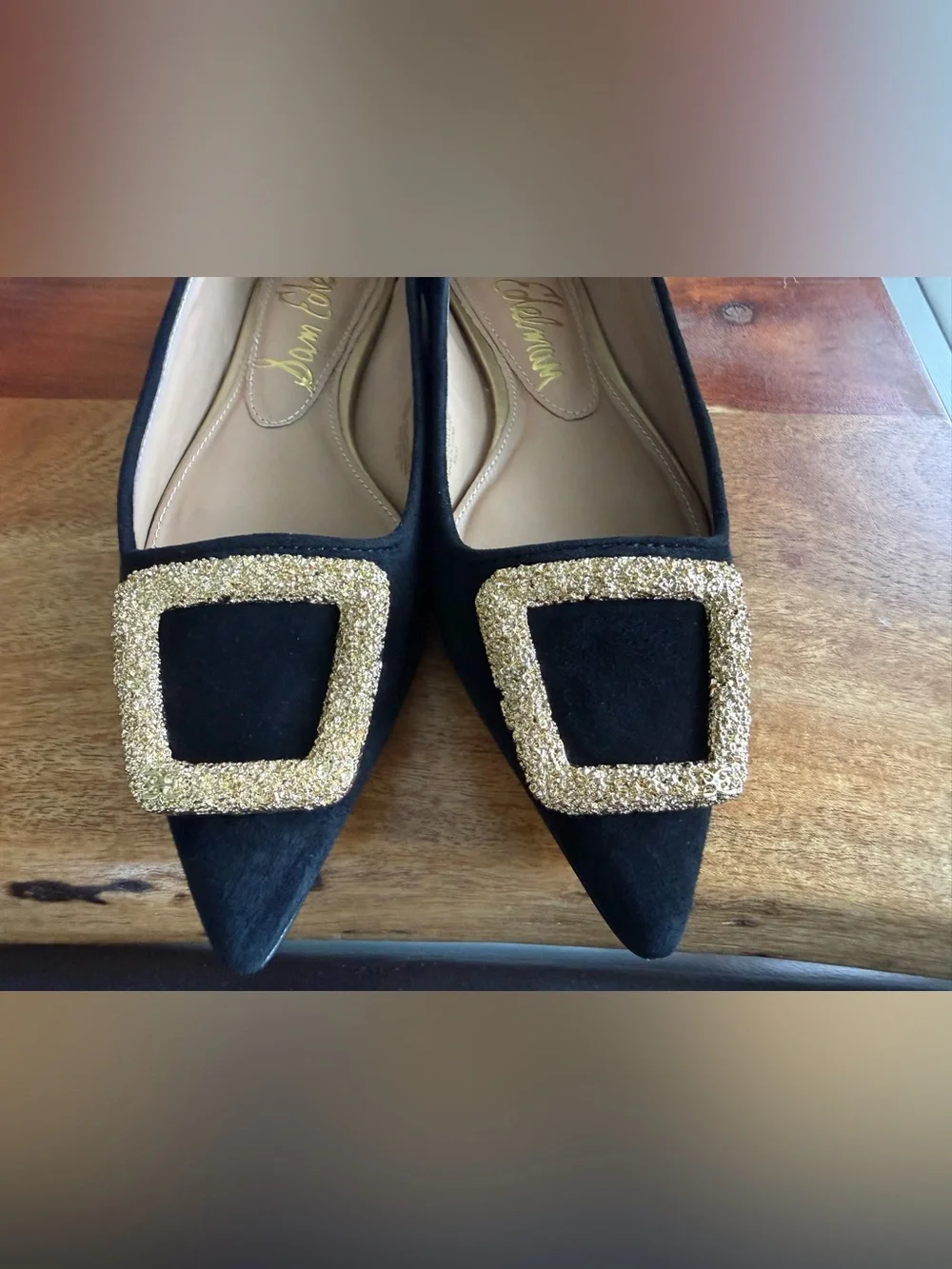 Sam Edelman Nico Ballerina Skimmer Pointed Toe Flats with Gold Buckle Size 6.5
